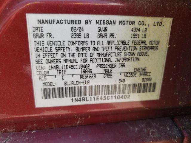 Photo 10 from auction – 2005 NISSAN ALTIMA with VIN 1N4BL11E45C110402