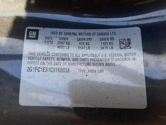 Photo 10 from auction – 2012 CHEVROLET CAMARO LT with VIN 2G1FC1E31C9168033