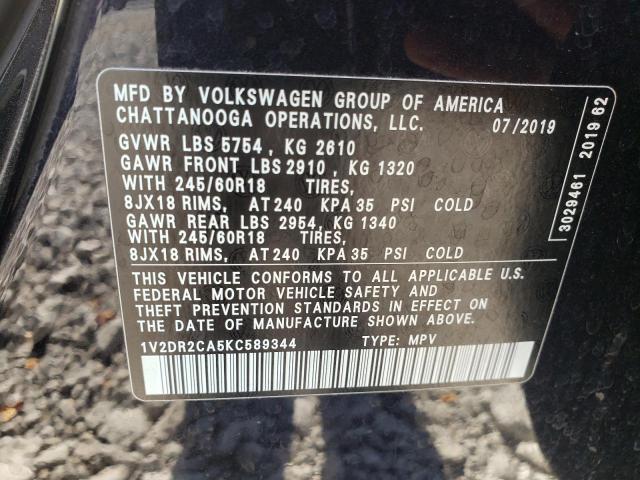 Photo 10 from auction – 2019 VOLKSWAGEN ATLAS SE with VIN 1V2DR2CA5KC589344