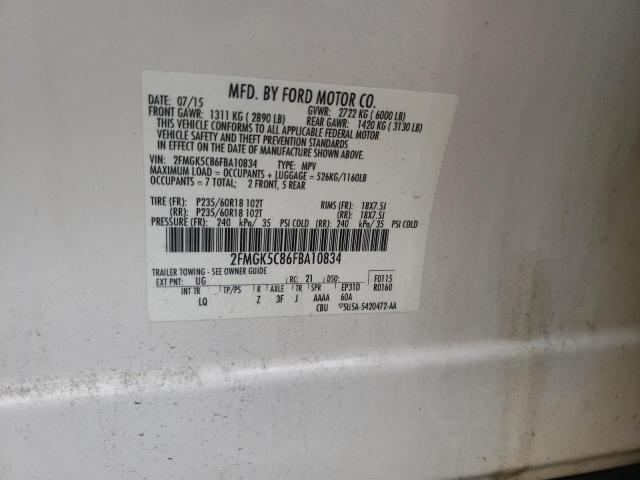 Photo 10 from auction – 2015 FORD FLEX SEL with VIN 2FMGK5C86FBA10834