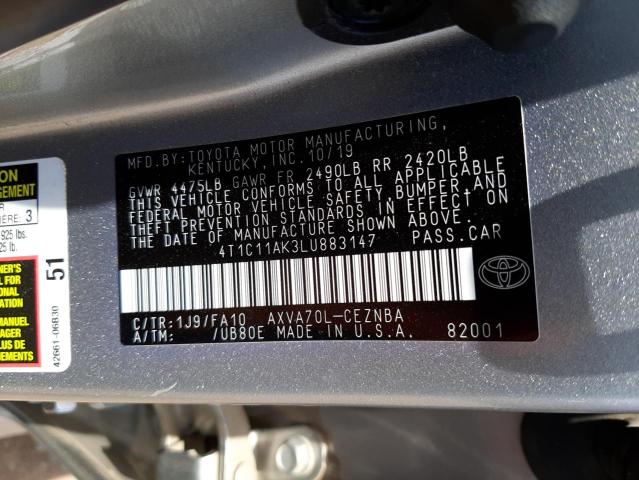 Photo 10 from auction – 2020 TOYOTA CAMRY LE with VIN 4T1C11AK3LU883147