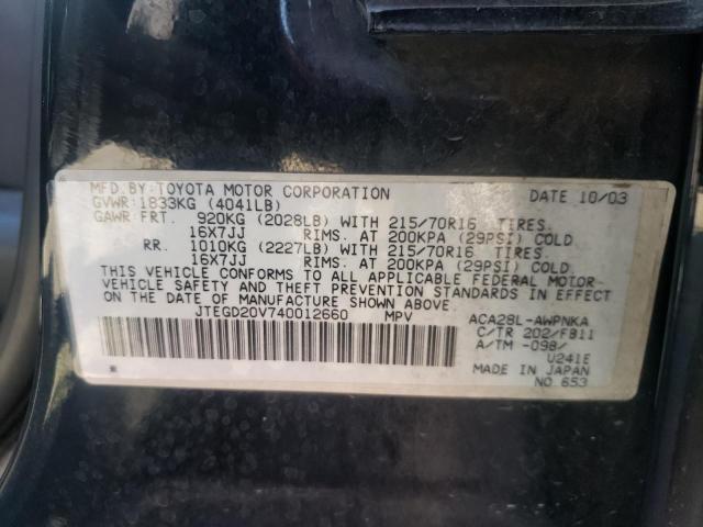 Photo 10 from auction – 2004 TOYOTA RAV4 with VIN JTEGD20V740012660