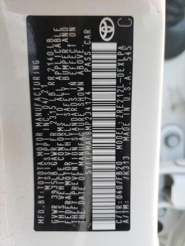 Photo 10 from auction – 2021 TOYOTA COROLLA LE with VIN 5YFEPMAE8MP234174