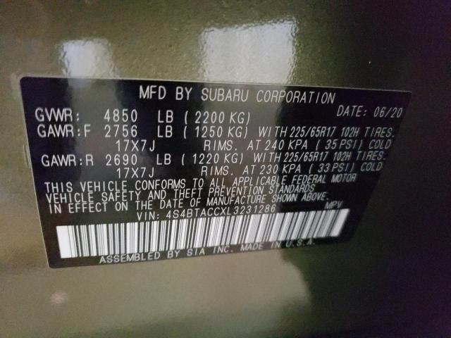 Photo 10 from auction – 2020 SUBARU OUTBACK PR with VIN 4S4BTACCXL3231286