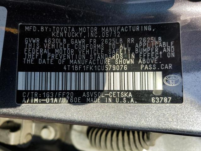 Photo 10 from auction – 2012 TOYOTA CAMRY BASE with VIN 4T1BF1FK1CU579076