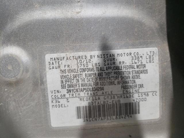 Photo 10 from auction – 2013 NISSAN VERSA S with VIN 3N1CN7AP5DL834294