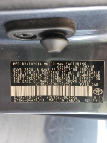 Photo 10 from auction – 2019 TOYOTA COROLLA L with VIN 2T1BURHE3KC172257