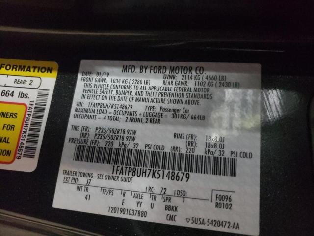 Photo 10 from auction – 2019 FORD MUSTANG with VIN 1FATP8UH7K5148679