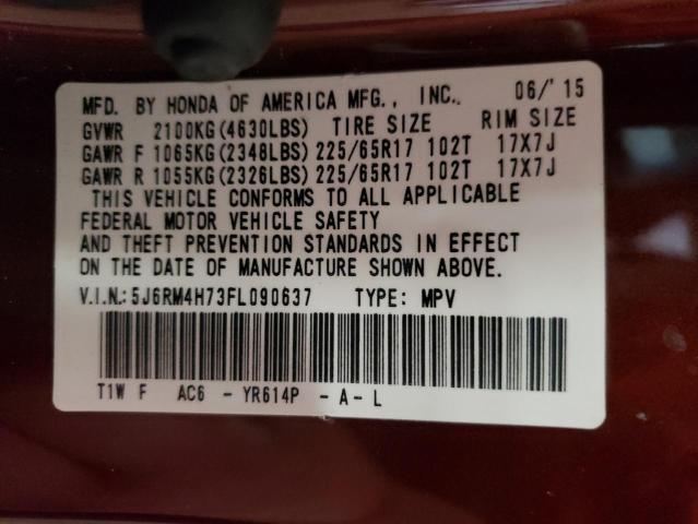 Photo 10 from auction – 2015 HONDA CR-V EXL with VIN 5J6RM4H73FL090637