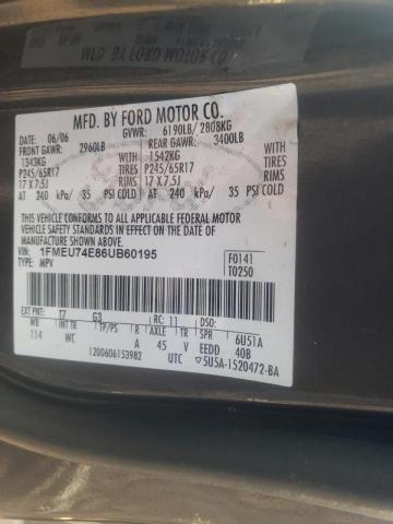 Photo 10 from auction – 2006 FORD EXPLORER E with VIN 1FMEU74E86UB60195