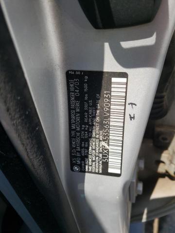 Photo 10 from auction – 2003 BMW X5 3.0I with VIN 5UXFA53563LV90931