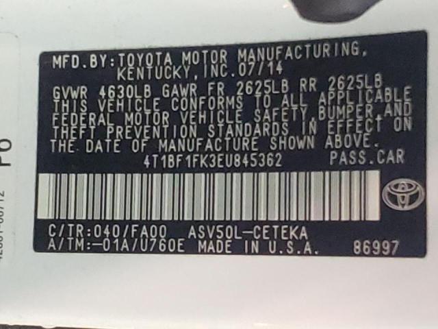 Photo 10 from auction – 2014 TOYOTA CAMRY L with VIN 4T1BF1FK3EU845362