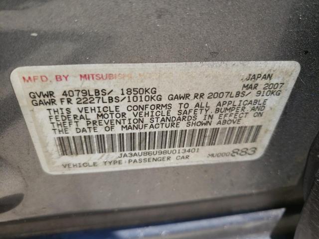 Photo 10 from auction – 2008 MITSUBISHI LANCER GTS with VIN JA3AU86U98U013401