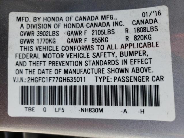 Photo 10 from auction – 2016 HONDA CIVIC EXL with VIN 2HGFC1F77GH635011