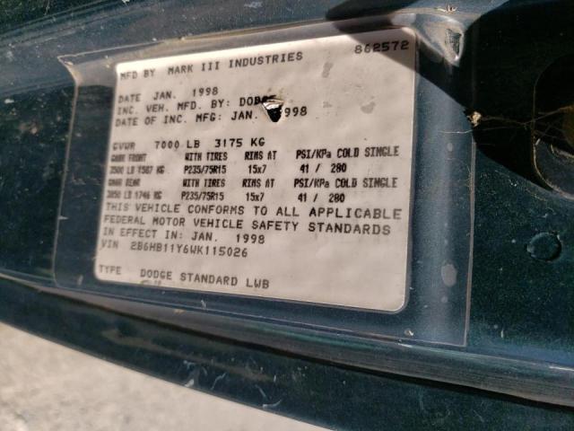 Photo 10 from auction – 1998 DODGE RAM VAN B1 with VIN 2B6HB11Y6WK115026