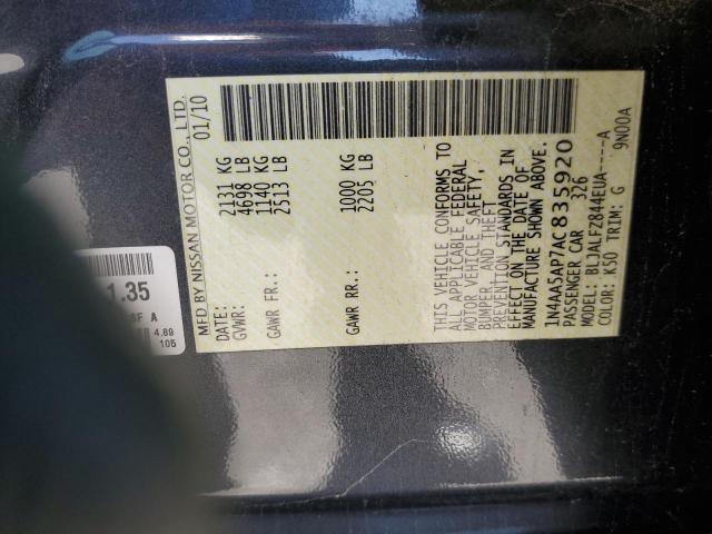 Photo 10 from auction – 2010 NISSAN MAXIMA S with VIN 1N4AA5AP7AC835920