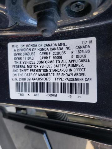 Photo 10 from auction – 2019 HONDA CIVIC LX with VIN 2HGFC2F64KH510876