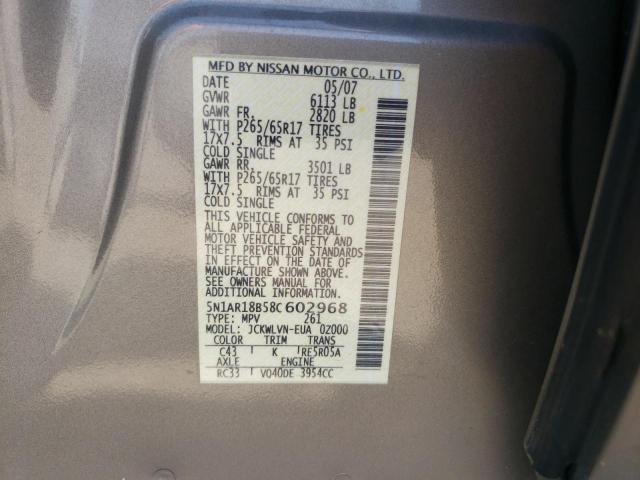 Photo 10 from auction – 2008 NISSAN PATHFINDER with VIN 5N1AR18B58C602968