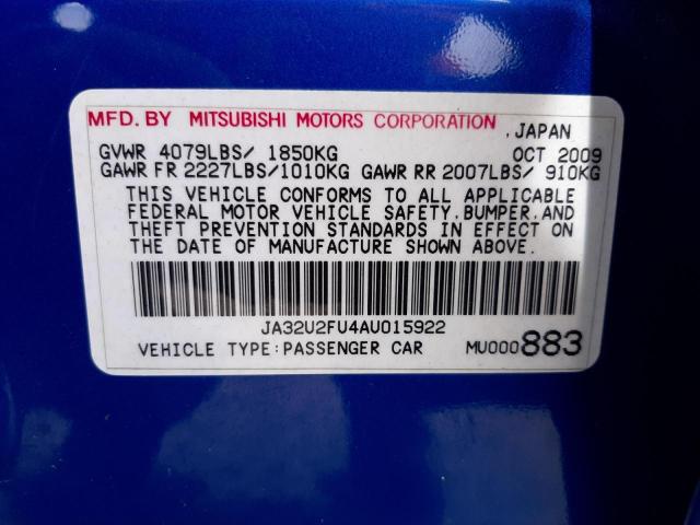 Photo 10 from auction – 2010 MITSUBISHI LANCER ES/ with VIN JA32U2FU4AU015922