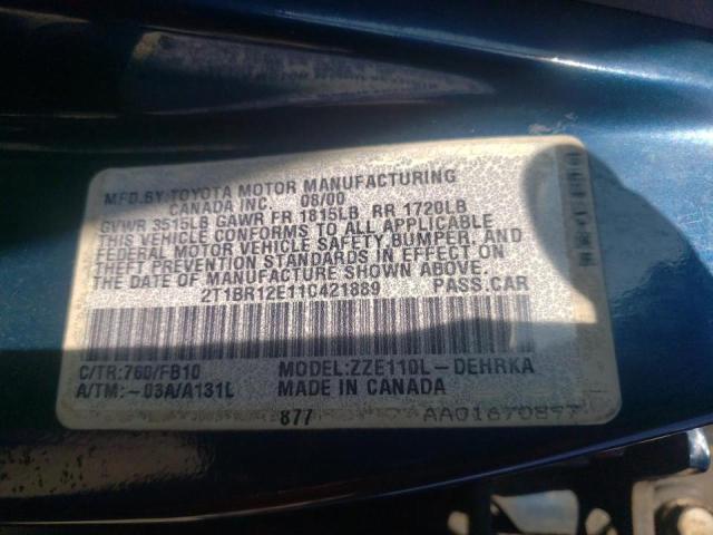 Photo 10 from auction – 2001 TOYOTA COROLLA with VIN 2T1BR12E11C421889