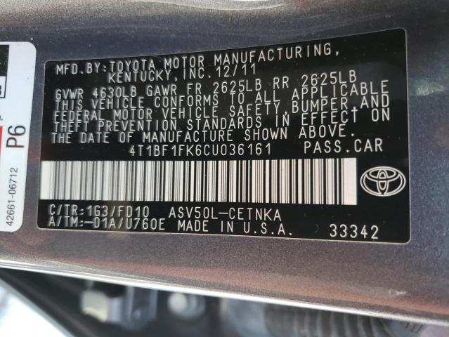 صورة رقم 10 من المزاد - 2012 TOYOTA CAMRY BASE مع VIN 4T1BF1FK6CU036161