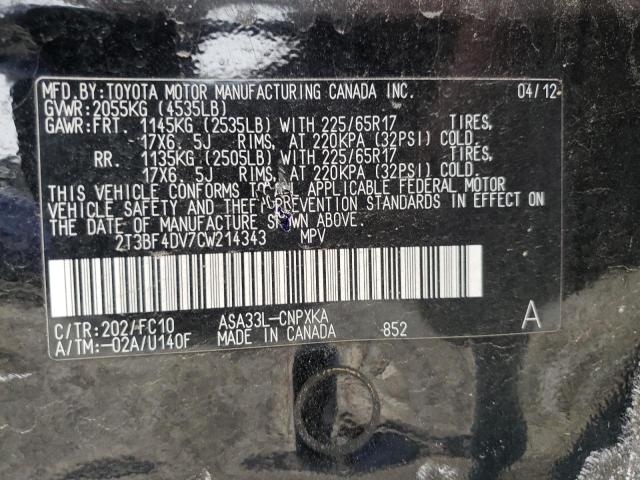 Photo 10 from auction – 2012 TOYOTA RAV4 with VIN 2T3BF4DV7CW214343
