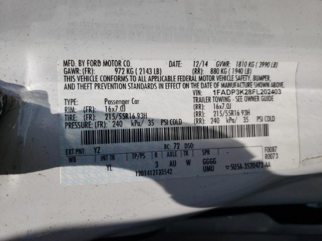 Photo 10 from auction – 2015 FORD FOCUS SE with VIN 1FADP3K28FL202403