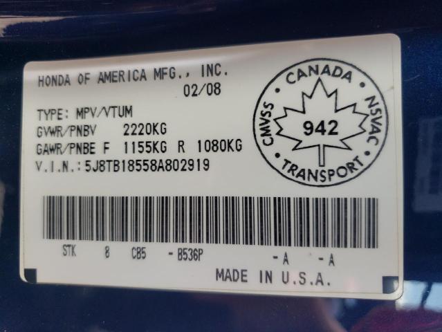 Photo 10 from auction – 2008 ACURA RDX TECHNO with VIN 5J8TB18558A802919