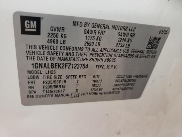 Photo 10 from auction – 2015 CHEVROLET EQUINOX LT with VIN 1GNALBEK2FZ123764
