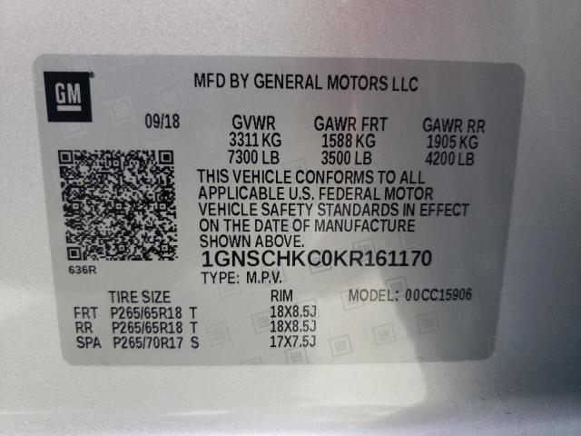 Photo 10 from auction – 2019 CHEVROLET SUBURBAN C with VIN 1GNSCHKC0KR161170