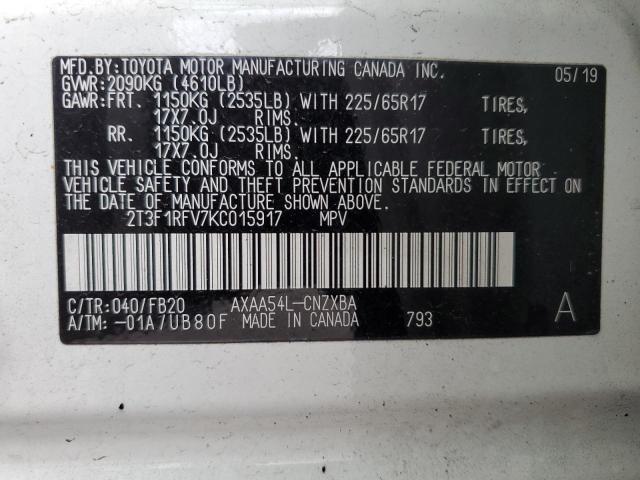 Photo 10 from auction – 2019 TOYOTA RAV4 LE with VIN 2T3F1RFV7KC015917