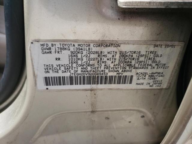 Photo 10 from auction – 2002 TOYOTA RAV4 with VIN JTEGH20V920049453