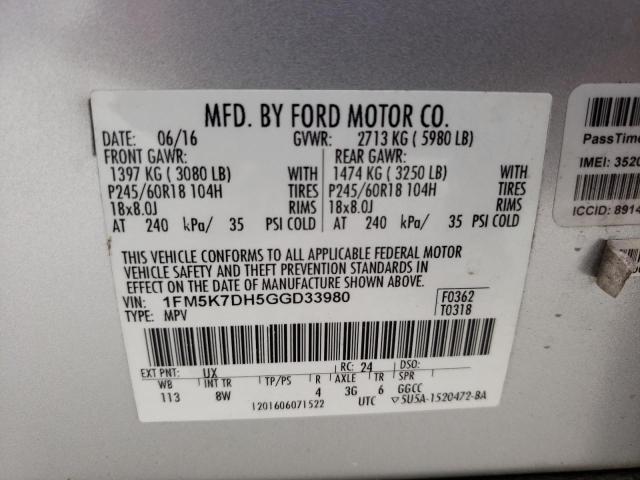 Photo 10 from auction – 2016 FORD EXPLORER X with VIN 1FM5K7DH5GGD33980