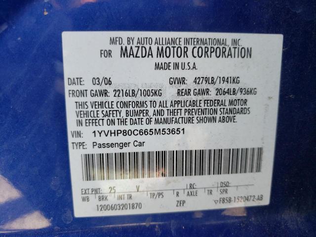 Photo 10 from auction – 2006 MAZDA 6 I with VIN 1YVHP80C665M53651