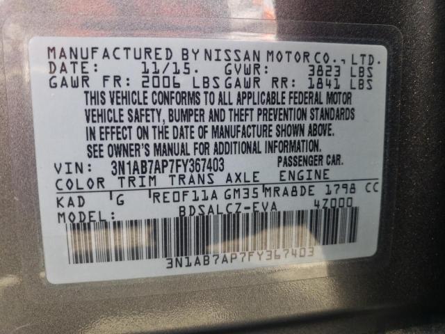 Photo 10 from auction – 2015 NISSAN SENTRA S with VIN 3N1AB7AP7FY367403