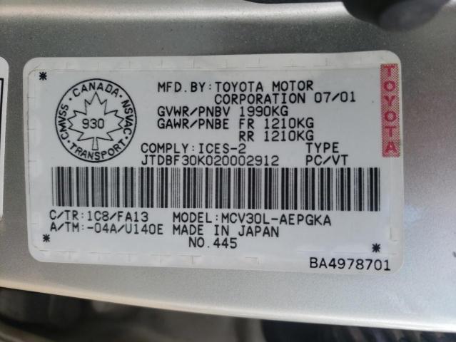 Photo 10 from auction – 2002 TOYOTA CAMRY LE with VIN JTDBF30K020002912