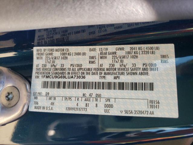 Photo 10 from auction – 2020 FORD ESCAPE SE with VIN 1FMCU9G69LUA73036