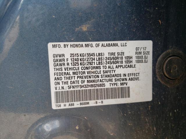 Zdjęcie 10 z aukcji – 2017 HONDA PILOT EX z VIN 5FNYF5H32HB026805