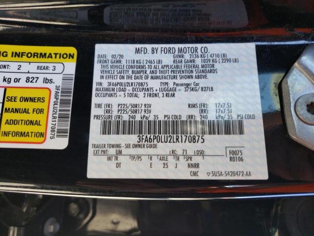 Photo 10 from auction – 2020 FORD FUSION SE with VIN 3FA6P0LU2LR170875