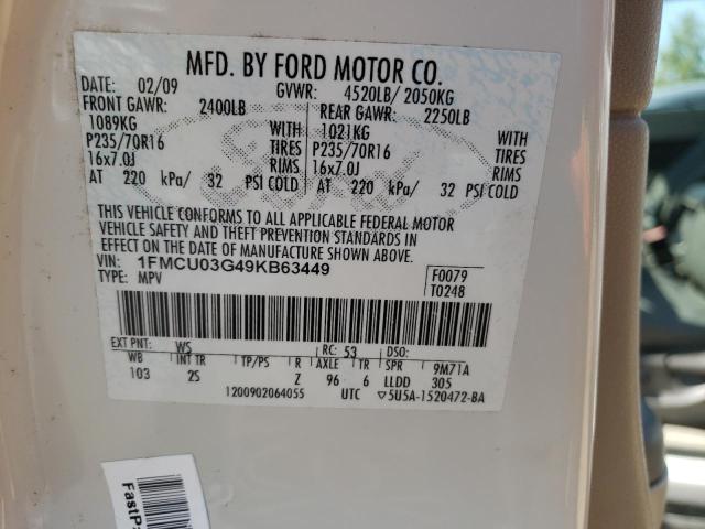 Photo 10 from auction – 2009 FORD ESCAPE XLT with VIN 1FMCU03G49KB63449