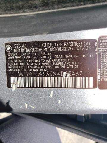 Photo 10 from auction – 2004 BMW 525 I with VIN WBANA535X4B854671