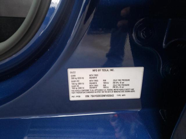 Photo 10 from auction – 2022 TESLA MODEL Y with VIN 7SAYGDEE8NF493643