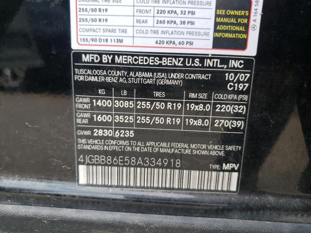 Photo 10 from auction – 2008 MERCEDES-BENZ ML 350 with VIN 4JGBB86E58A334918
