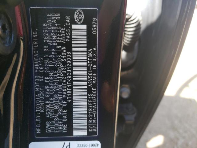 Фото 10 с аукциона – 2012 TOYOTA CAMRY BASE с VIN 4T1BF1FK8CU129098