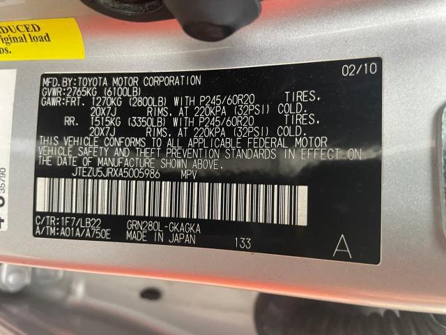 Photo 10 from auction – 2010 TOYOTA 4RUNNER SR with VIN JTEZU5JRXA5005986