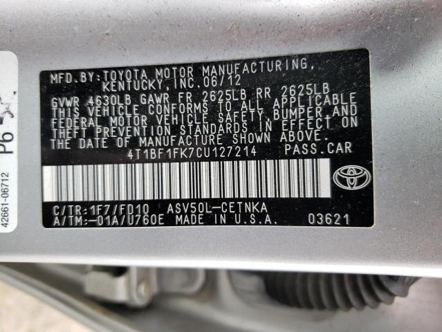 Photo 10 from auction – 2012 TOYOTA CAMRY BASE with VIN 4T1BF1FK7CU127214