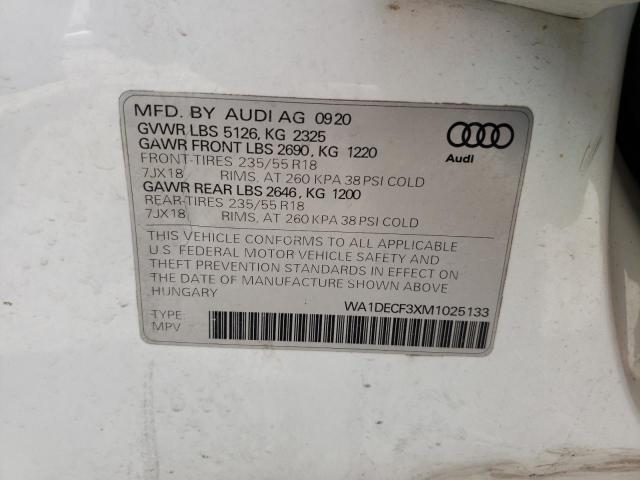 Photo 10 from auction – 2021 AUDI Q3 PREMIUM with VIN WA1DECF3XM1025133