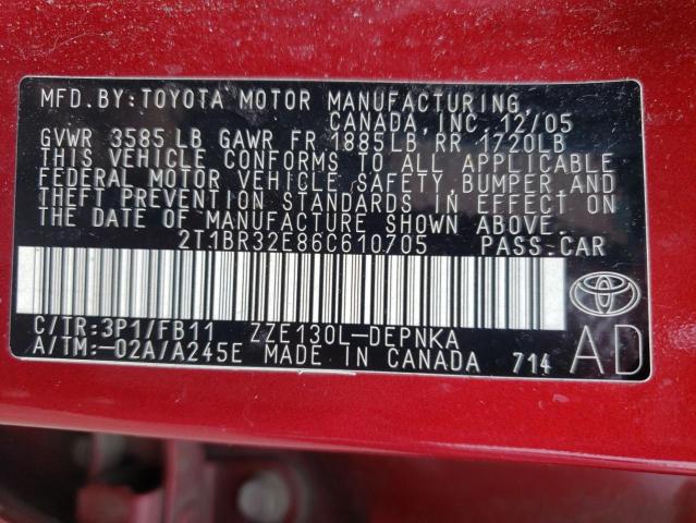 Photo 10 from auction – 2006 TOYOTA COROLLA CE with VIN 2T1BR32E86C610705