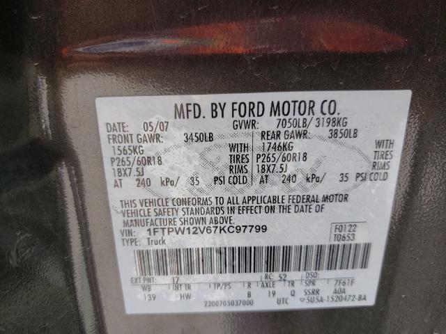 Photo 10 from auction – 2007 FORD F150 SUPER with VIN 1FTPW12V67KC97799