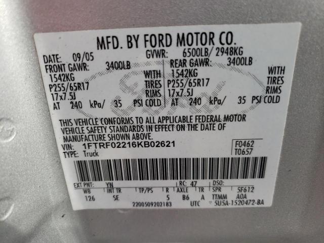 Photo 10 from auction – 2006 FORD F150 with VIN 1FTRF02216KB02621
